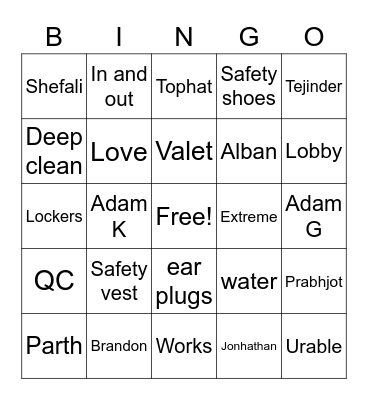 Car Wash Bingo Card
