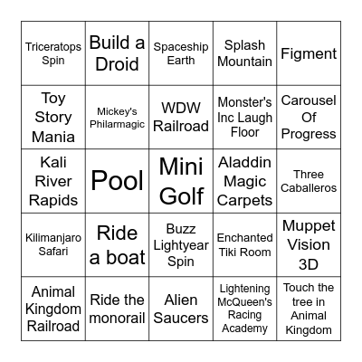 Jameson's Disney wishlist Bingo Card