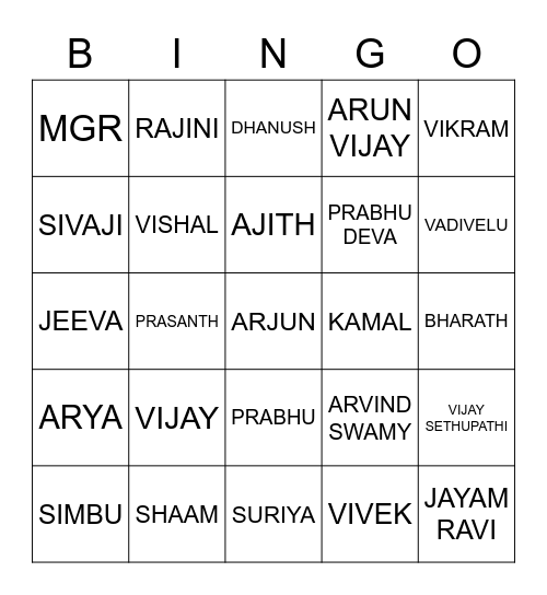 TAMIL ACTORS Bingo Card