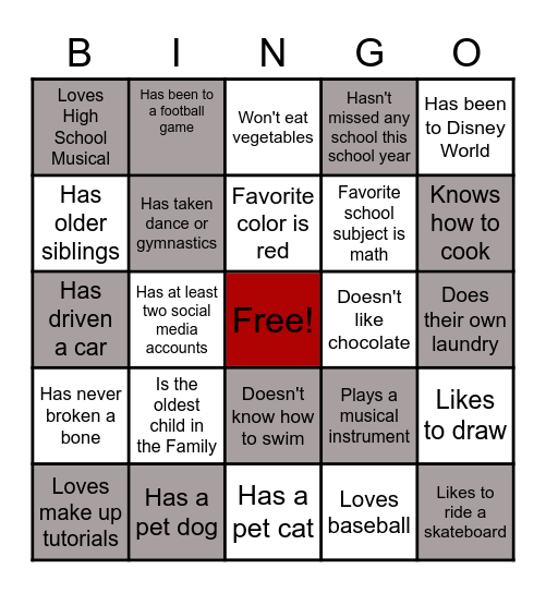 Get to Know Me Bingo Card