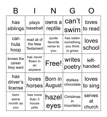 On Mission Together! Bingo Card