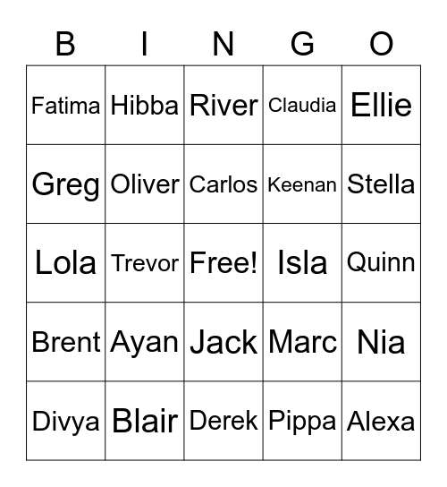 Name Bingo Card