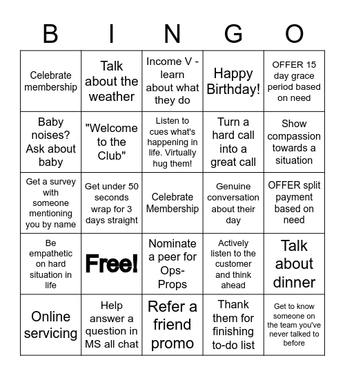 Lending Care Bingo Card