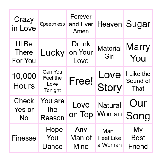 Marissa's Bridal Shower Bingo Card