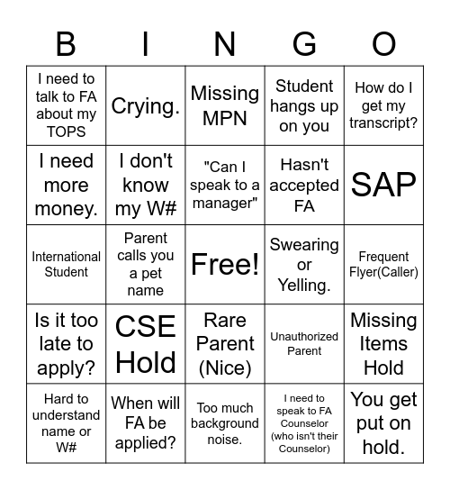 Untitled Bingo Card