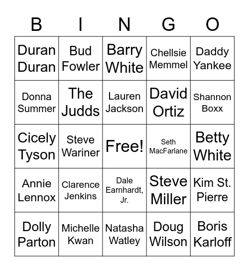 Hall of Famers Bingo Card