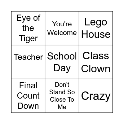 Walk up Songs Bingo Card
