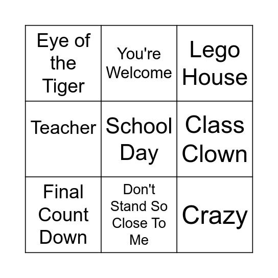Walk up Songs Bingo Card