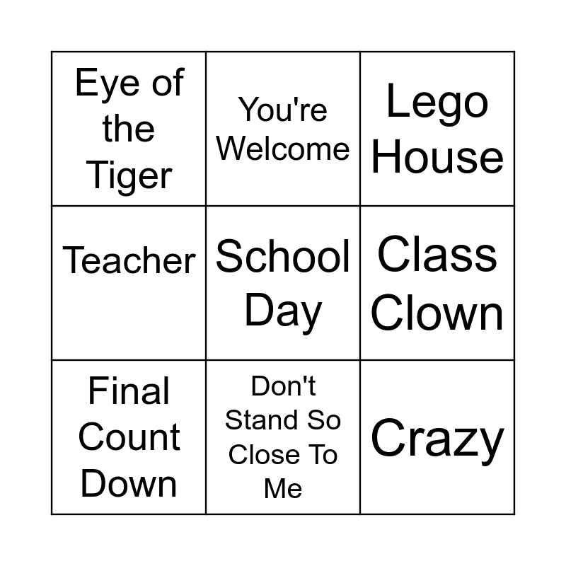 Walk up Songs Bingo Card