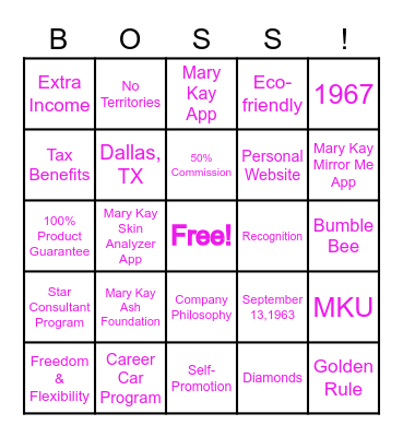 Mary Kay Career Opportunity Bingo Card