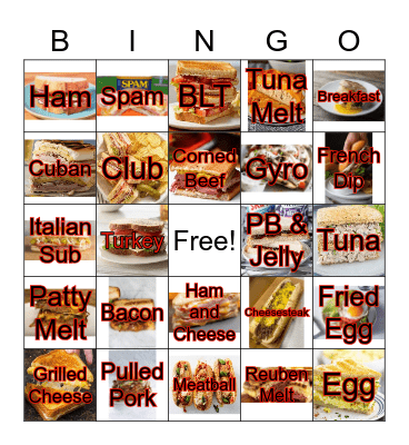 August National Sandwich Month Bingo Card