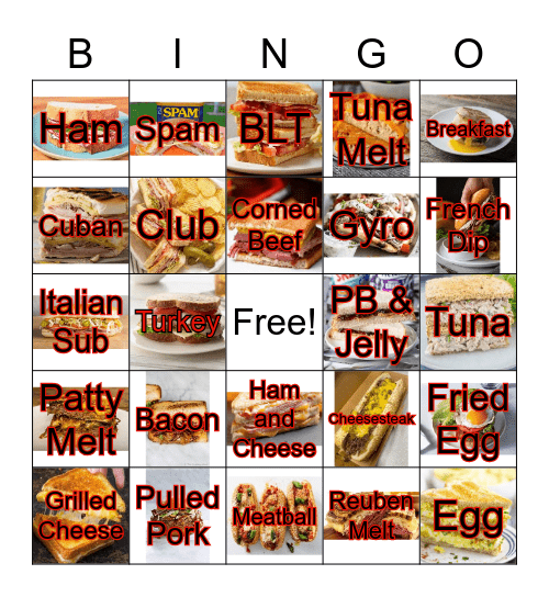 August National Sandwich Month Bingo Card