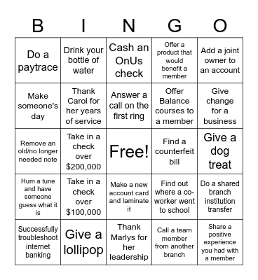 LATAH CREDIT UNION BINGO Card