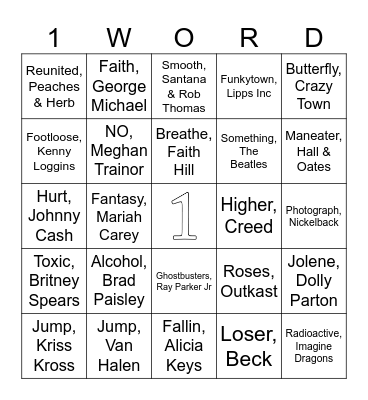VOBingo - One Word Songs Bingo Card