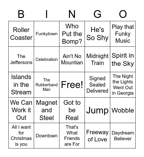 Playlist Bingo Thanksgiving Bingo Card