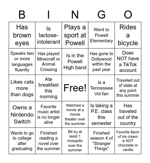 Social Studies BINGO Card