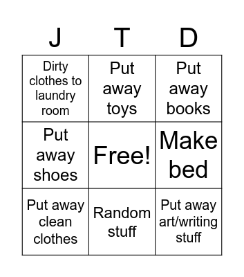 Cleaning bedroom Bingo Card