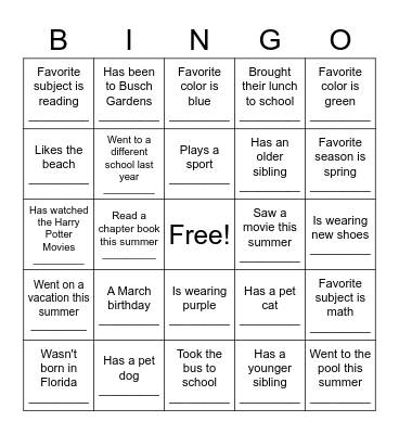 Get to know your class Bingo Card