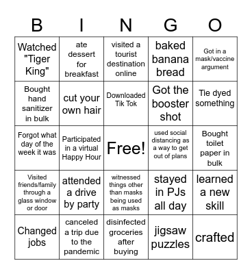 Thins we did and saw during the early pandemic and beyond Bingo Card