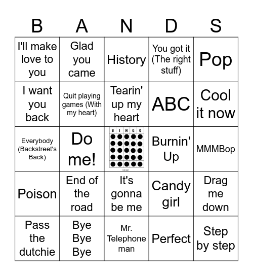 Best Boy Band Songs Bingo Card