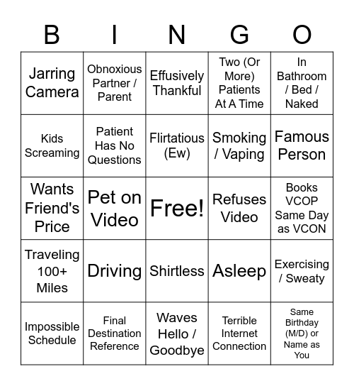 VCON Bingo - August 2022 Bingo Card