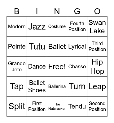 Dancer Bingo Card