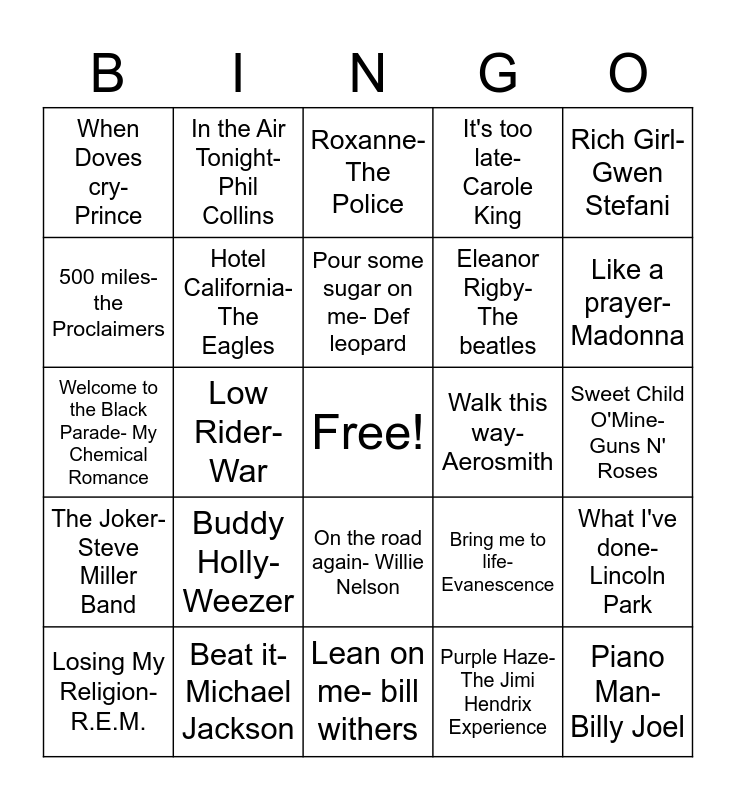Music Bingo Card