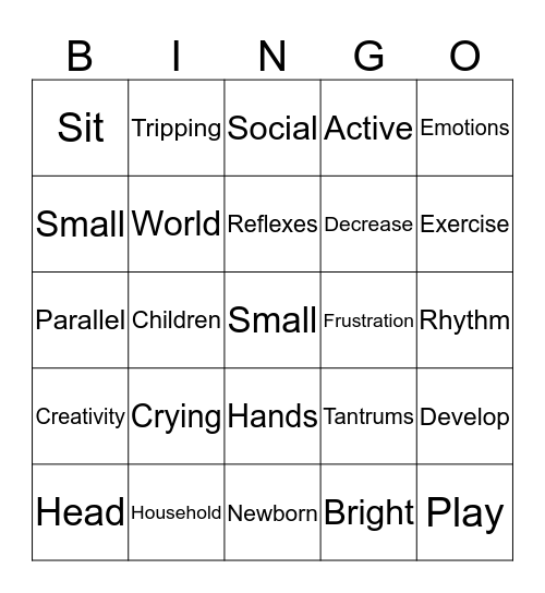 Infants, Toddlers, and Play Bingo Card