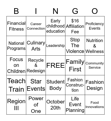 FCCLA BINGO Card