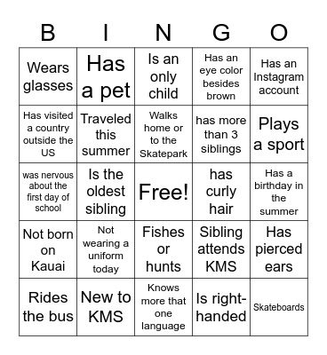 Ice breaker Bingo Card