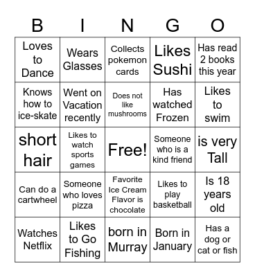 Classroom Bingo Card