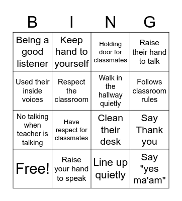 Good Behavior Bingo Card