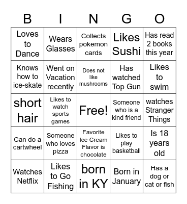 Classroom Bingo Card