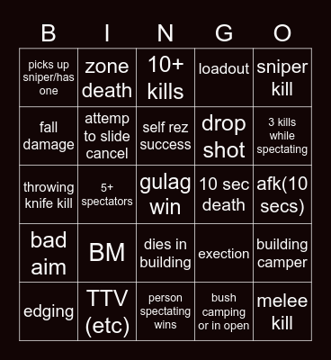 warzone bingo Card