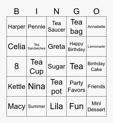 Nina's Birthday Bingo Card