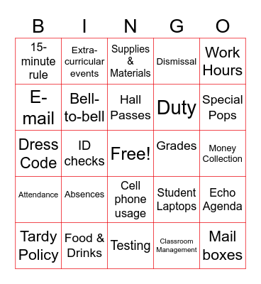 Faculty Handbook Bingo Card