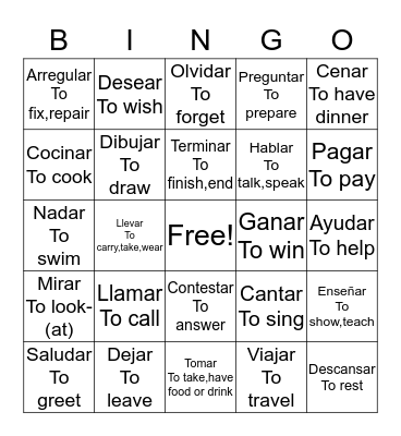 Spanish bingo Card
