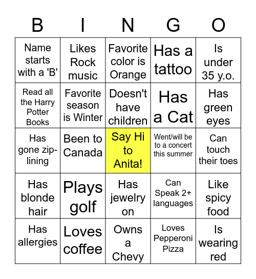 Nestle's Ice Breaker Bingo Card #3 Bingo Card