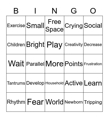 Infants, Toddlers, and Play Bingo Card