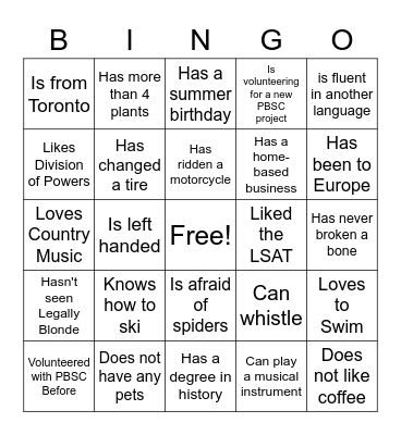 Ice Breaker Bingo Card