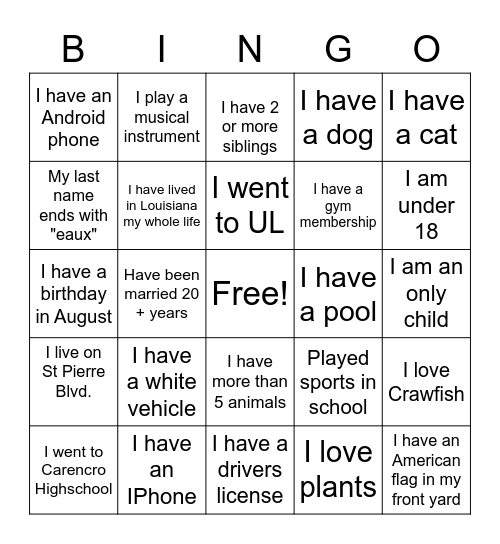 Untitled Bingo Card