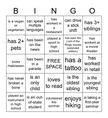 Find Someone Who... Bingo Card