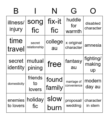 2022 reblog challenge Bingo Card
