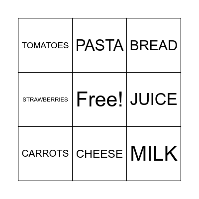 Food Bingo Card