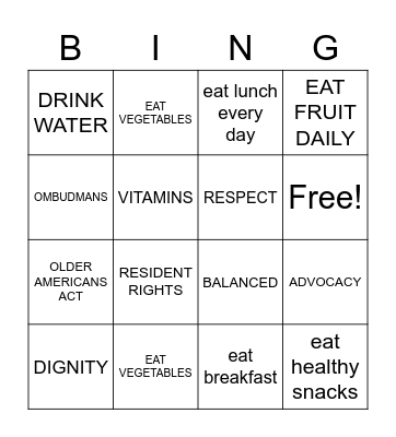 OMBUDSMAN NUTRITION BINGO Card