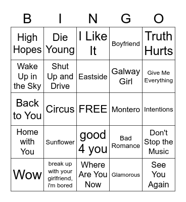 Pop Hits #2 Bingo Card