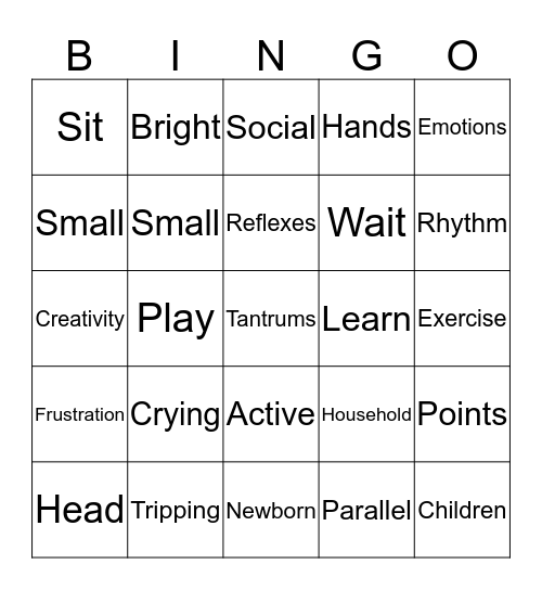 Infants, Toddlers, and Play Bingo Card