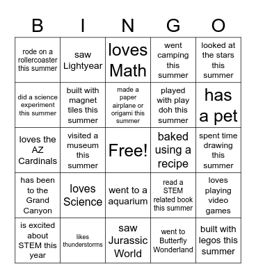 Find a Friend STEM Bingo Card