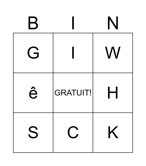 L'alphabet Bingo Card