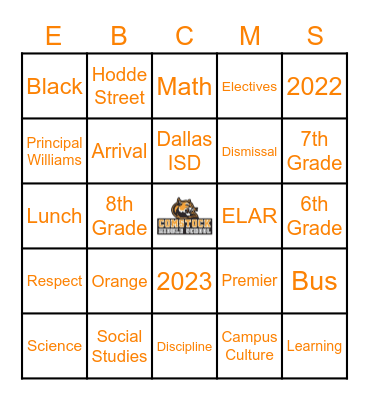 EBC Middle School Open House Bingo Card